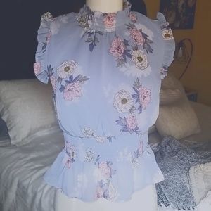 Japan Light Blue Floral Print Blouse